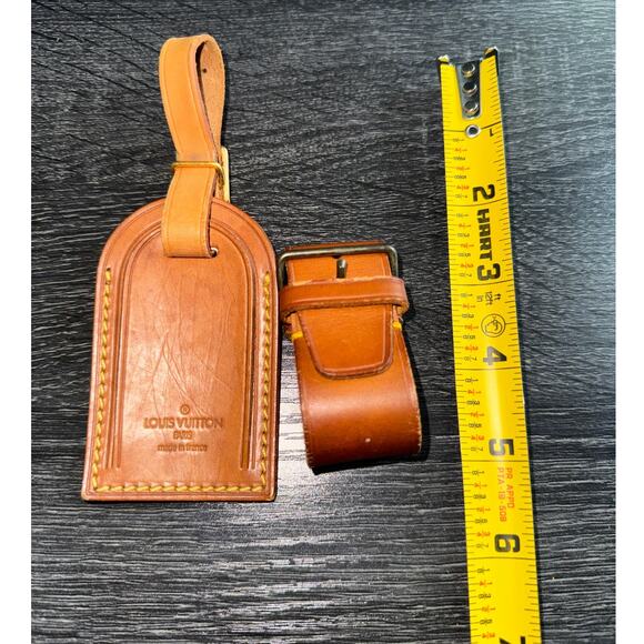 Authentic Louis Vuitton Vachetta Leather Name Luggage Tag And Poignet Set SN911 - Picture 3 of 5